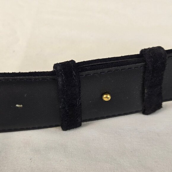 Art 9 Black Suede Wide Leather Belt Gold Hook Front Adjustable Screw Back VTG main image 7